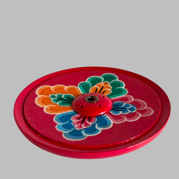 Hand Painted round wooden Incense holder
