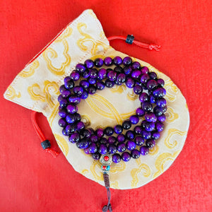 108-Bead Tiger’s Eye Mala with Tibetan Guru Bead