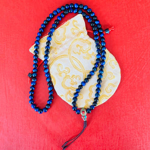 108-Bead Tiger’s Eye Mala with Tibetan Guru Bead