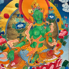 Load image into Gallery viewer, Green Tara Thangka – Goddess of Compassion and Protection
