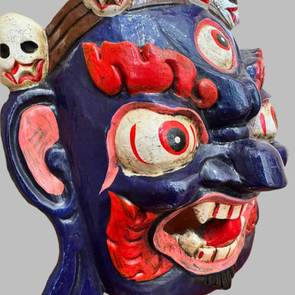 Maschera di Legno del Mahakala Blu 