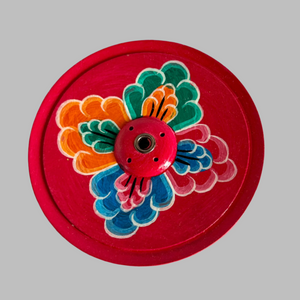 Flower Painted round wooden Incense holder