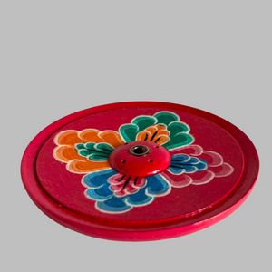 Flower Painted round wooden Incense holder