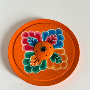 Flower Painted round wooden Incense holder