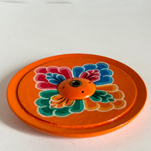 Flower Painted round wooden Incense holder