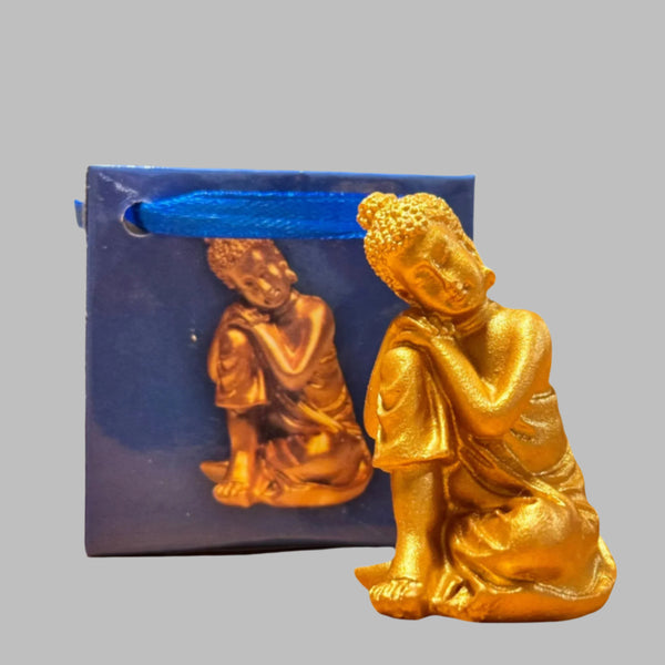 Mini Statua di Buddha Ananda – Posizione Rilassata con Borsa del Messaggio di Pace