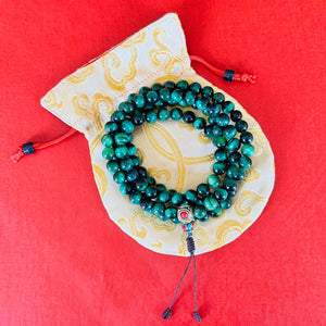 108-Bead Tiger’s Eye Mala with Tibetan Guru Bead