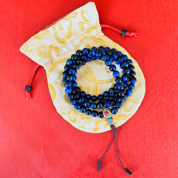 108-Bead Tiger’s Eye Mala with Tibetan Guru Bead