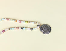 Load image into Gallery viewer, Mala Rose Quartz, Amazonite, Rhodonite with Lotus Pendant
