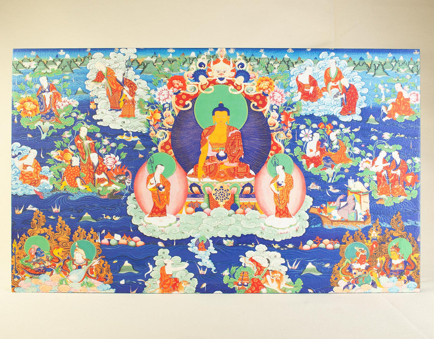 Buddha Shakyamuni and the 16 Arhats Panel